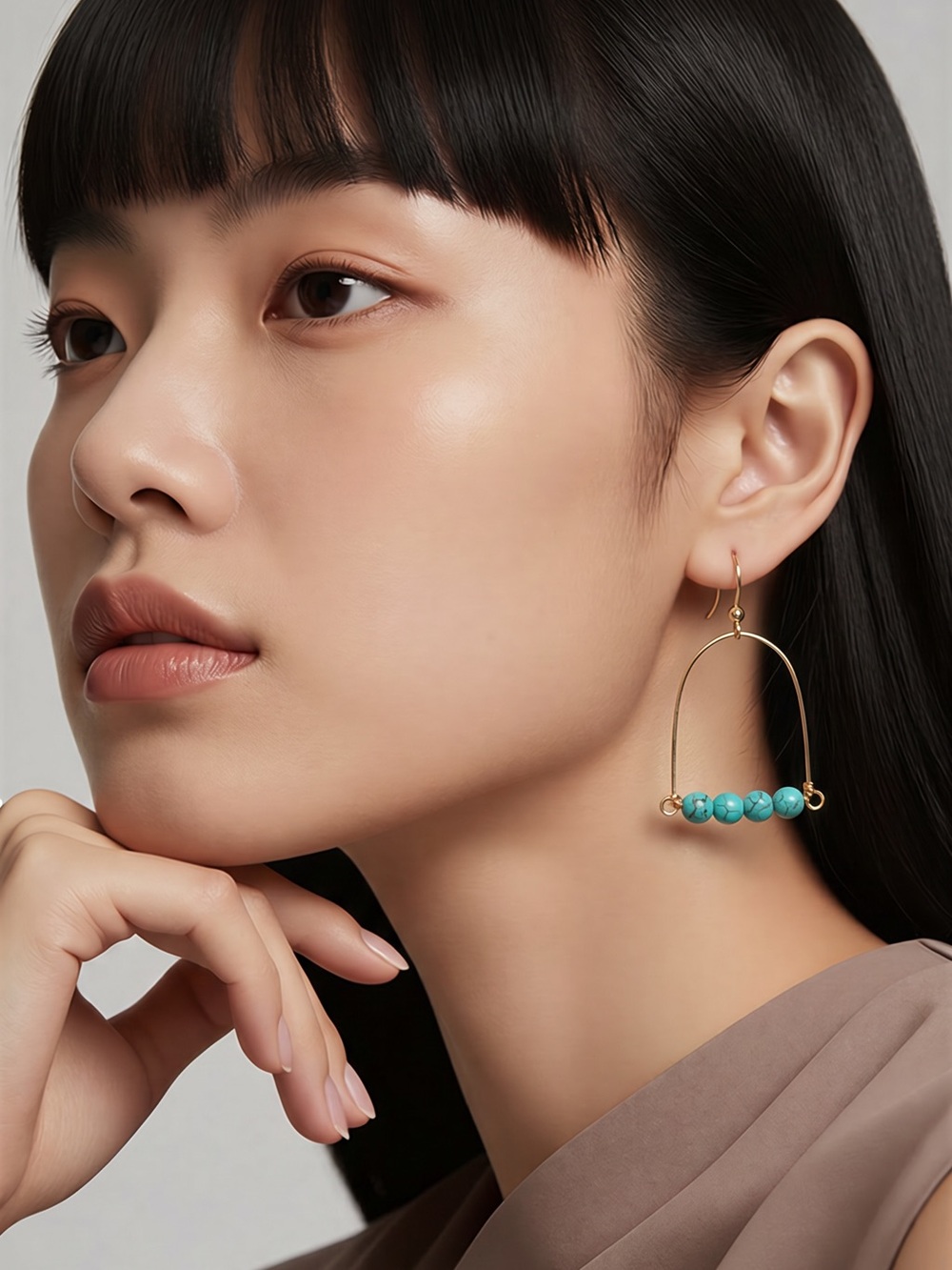 Gold Arch Drop Earrings with Turquoise Beads